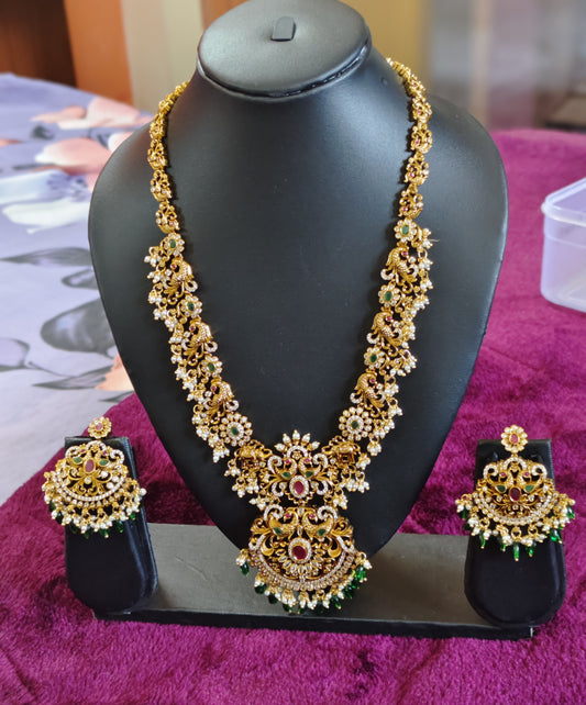 GRAND BRIDAL LONG NECKLACE WITH STUNNING STONE WORK