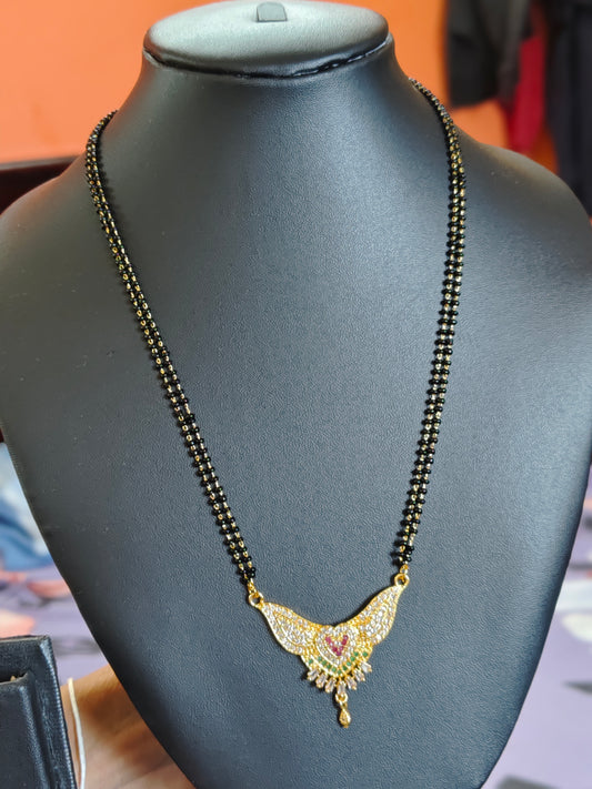 SHORT DOUBLE LAYER BLACKBEADS CHAIN WITH STUNNING CZ STONE DOLLAR