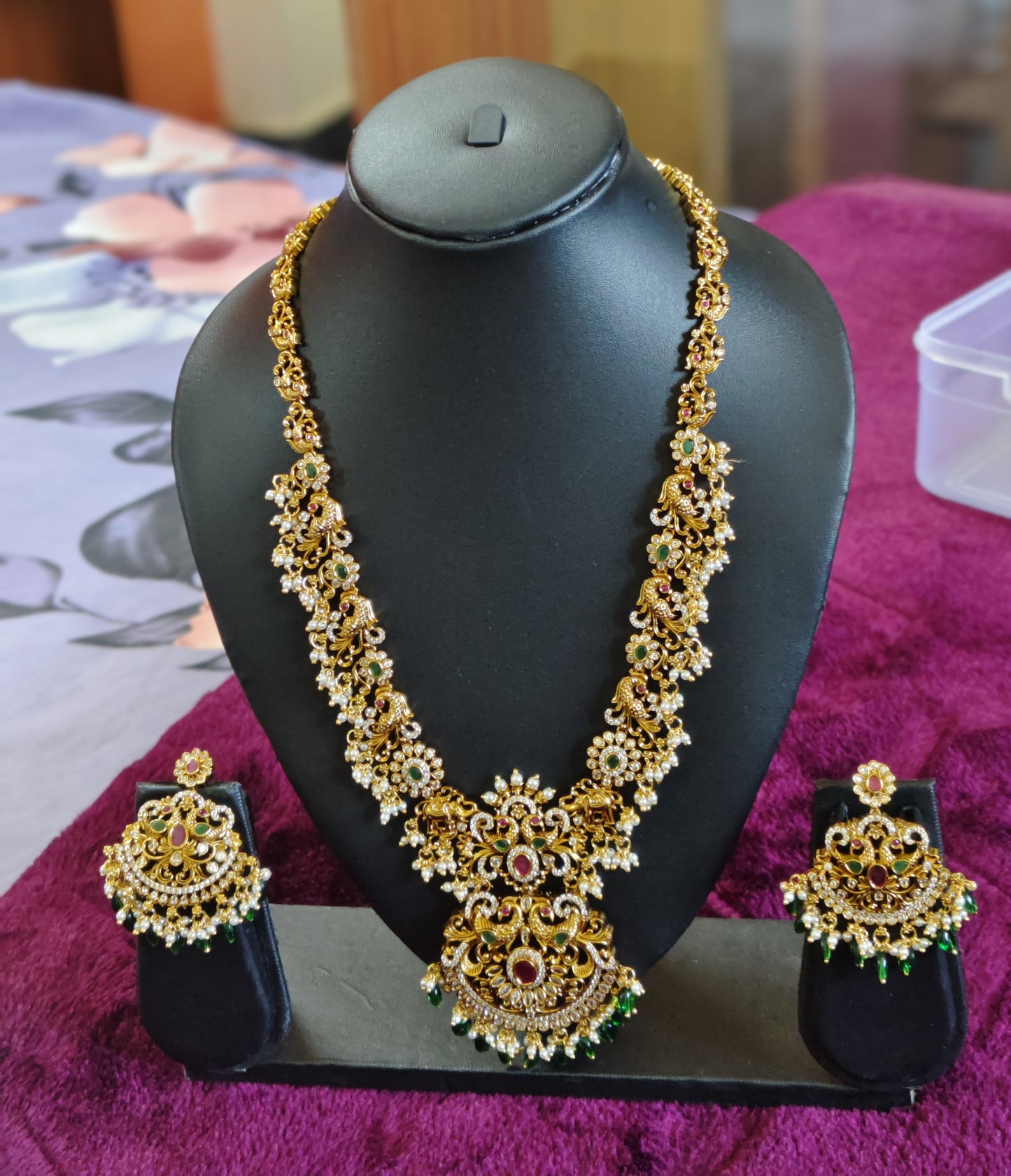 GRAND BRIDAL LONG NECKLACE WITH STUNNING STONE WORK