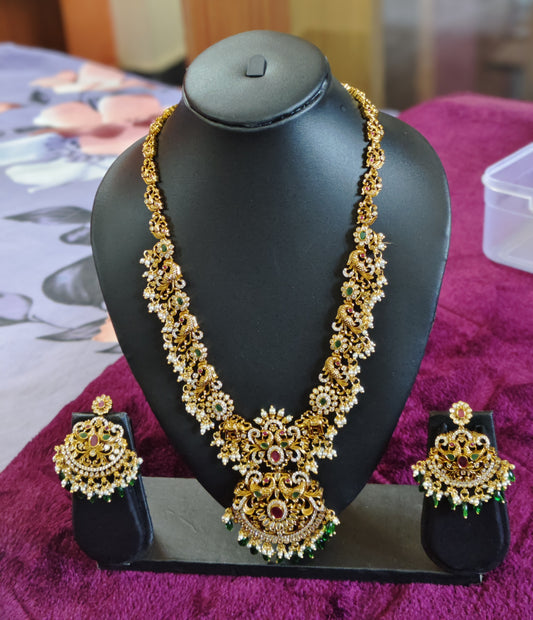 GRAND BRIDAL LONG NECKLACE WITH STUNNING STONE WORK