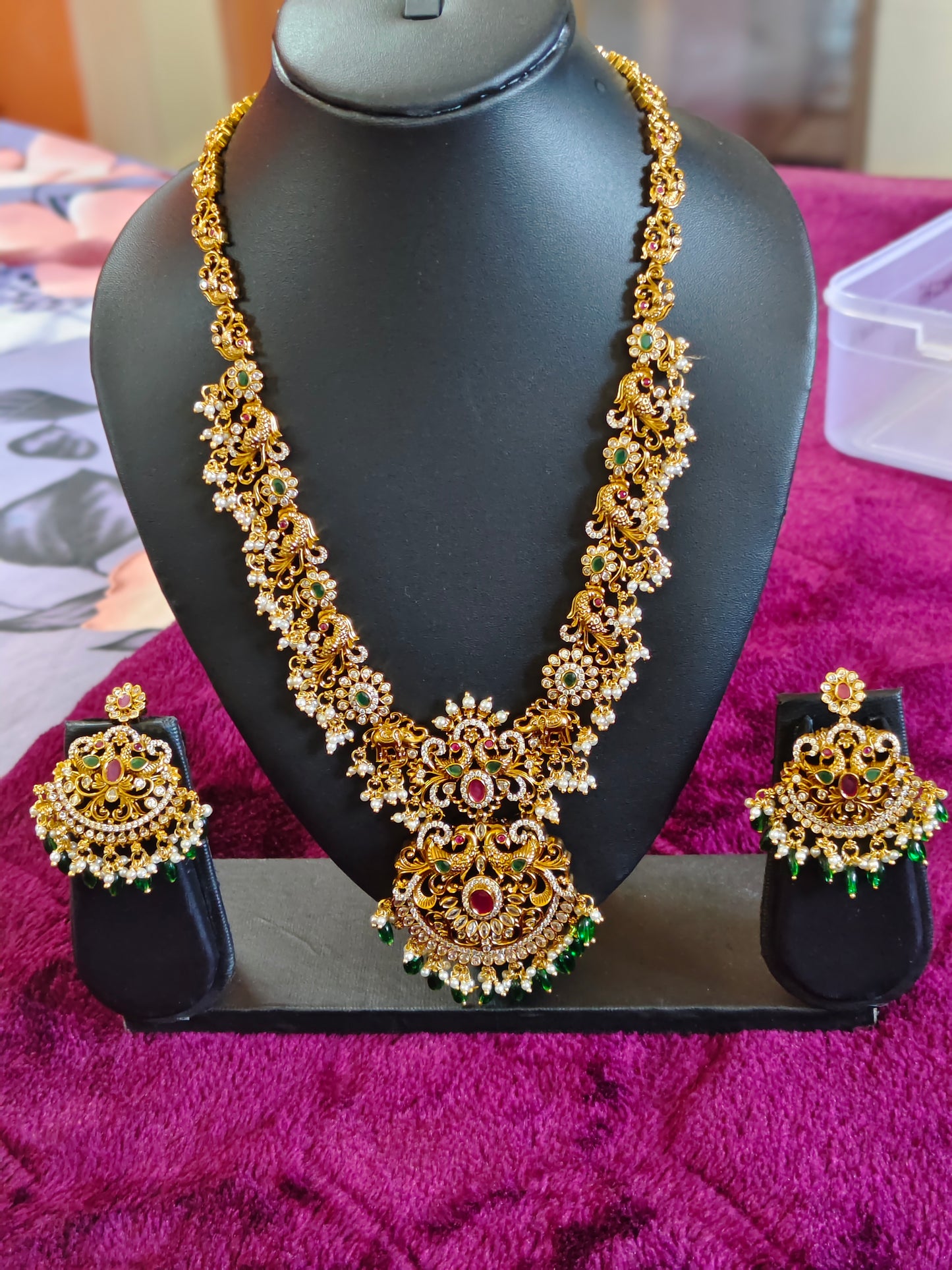 GRAND BRIDAL LONG NECKLACE WITH STUNNING STONE WORK