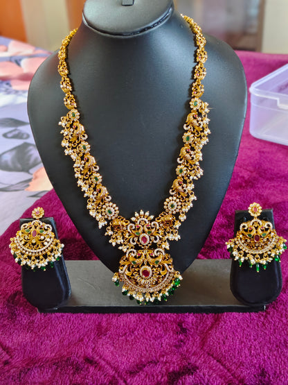 GRAND BRIDAL LONG NECKLACE WITH STUNNING STONE WORK