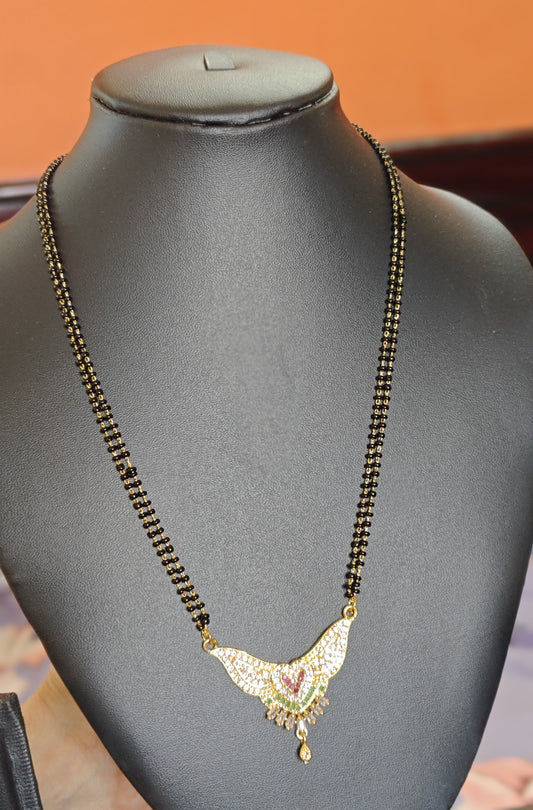 SHORT DOUBLE LAYER BLACKBEADS CHAIN WITH STUNNING CZ STONE DOLLAR